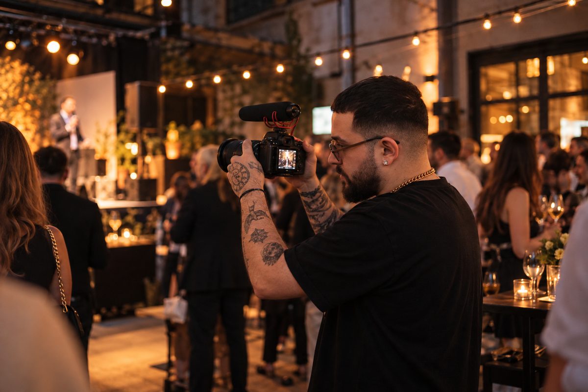 Vincenzo filmt auf einer Abendveranstaltung